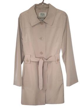 London Fog Mid Length Trench Coat Belted Womens Size XL Tan Beige Overcoat